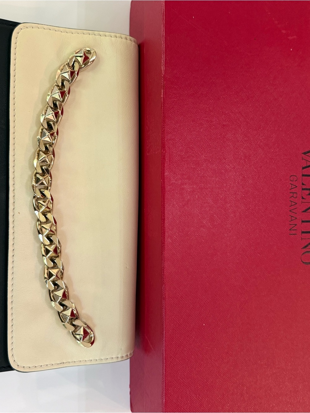 Valentino Garavani Cream Wallet with Gold Chain Accent